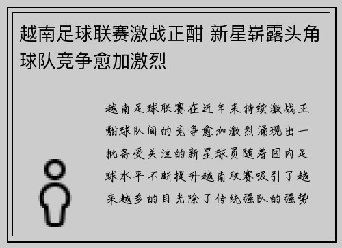 越南足球联赛激战正酣 新星崭露头角球队竞争愈加激烈