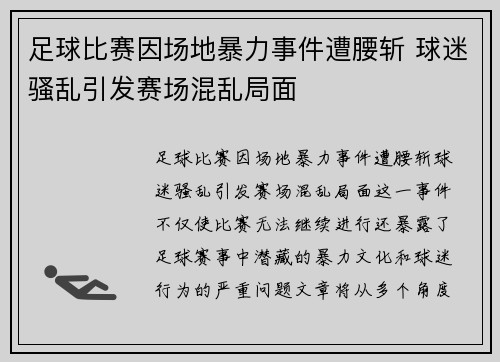 足球比赛因场地暴力事件遭腰斩 球迷骚乱引发赛场混乱局面