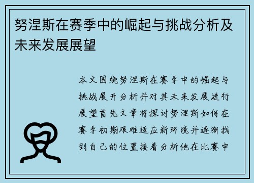努涅斯在赛季中的崛起与挑战分析及未来发展展望