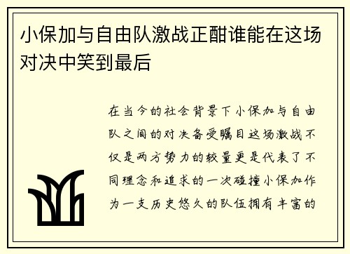 小保加与自由队激战正酣谁能在这场对决中笑到最后